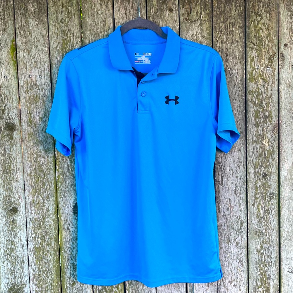 UNDER ARMOUR YXL Cyan Loose Fit Heat Gear Polo